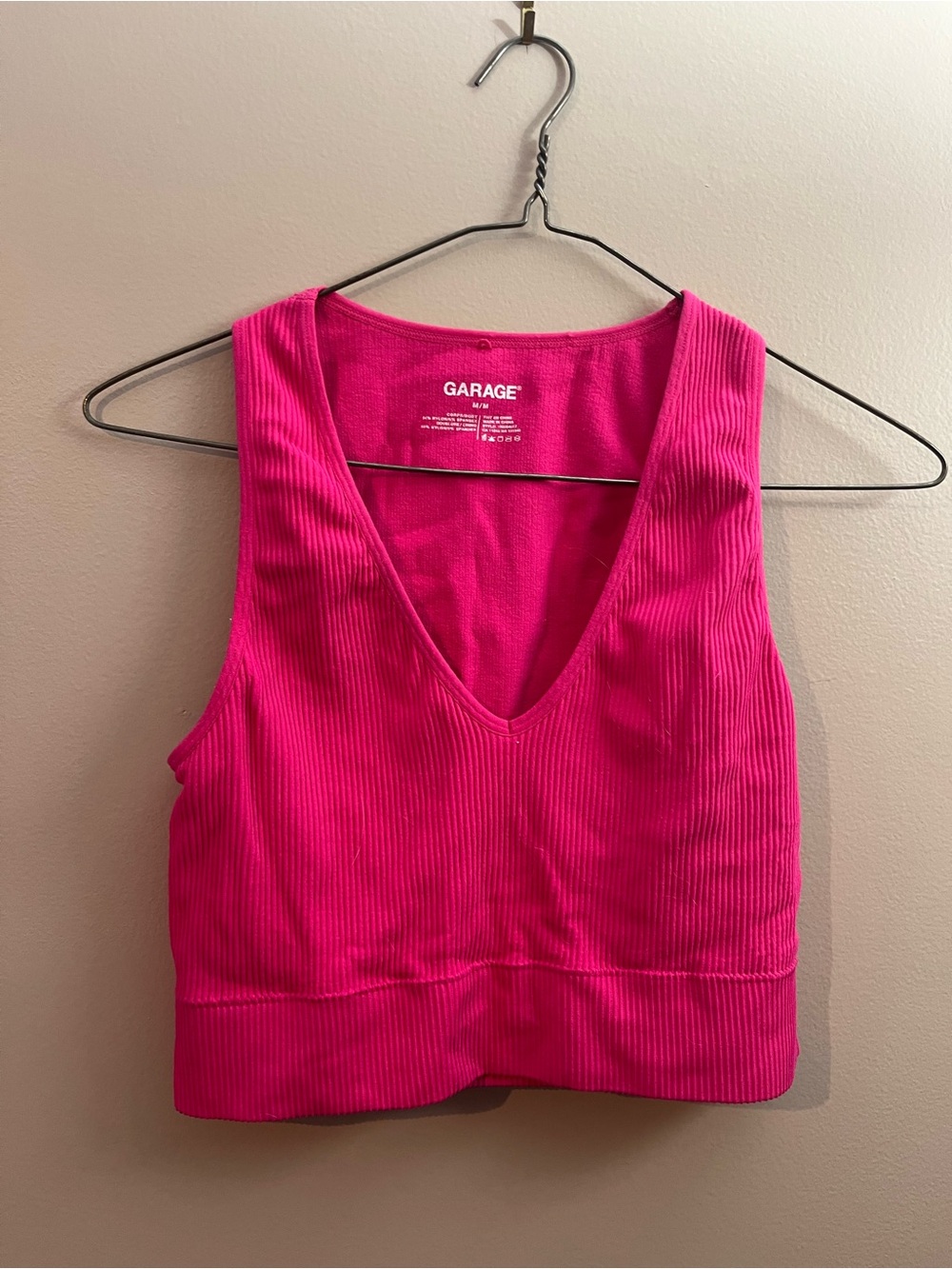 Garage Ribbed V-Neck Crop Tank — Bright Pink